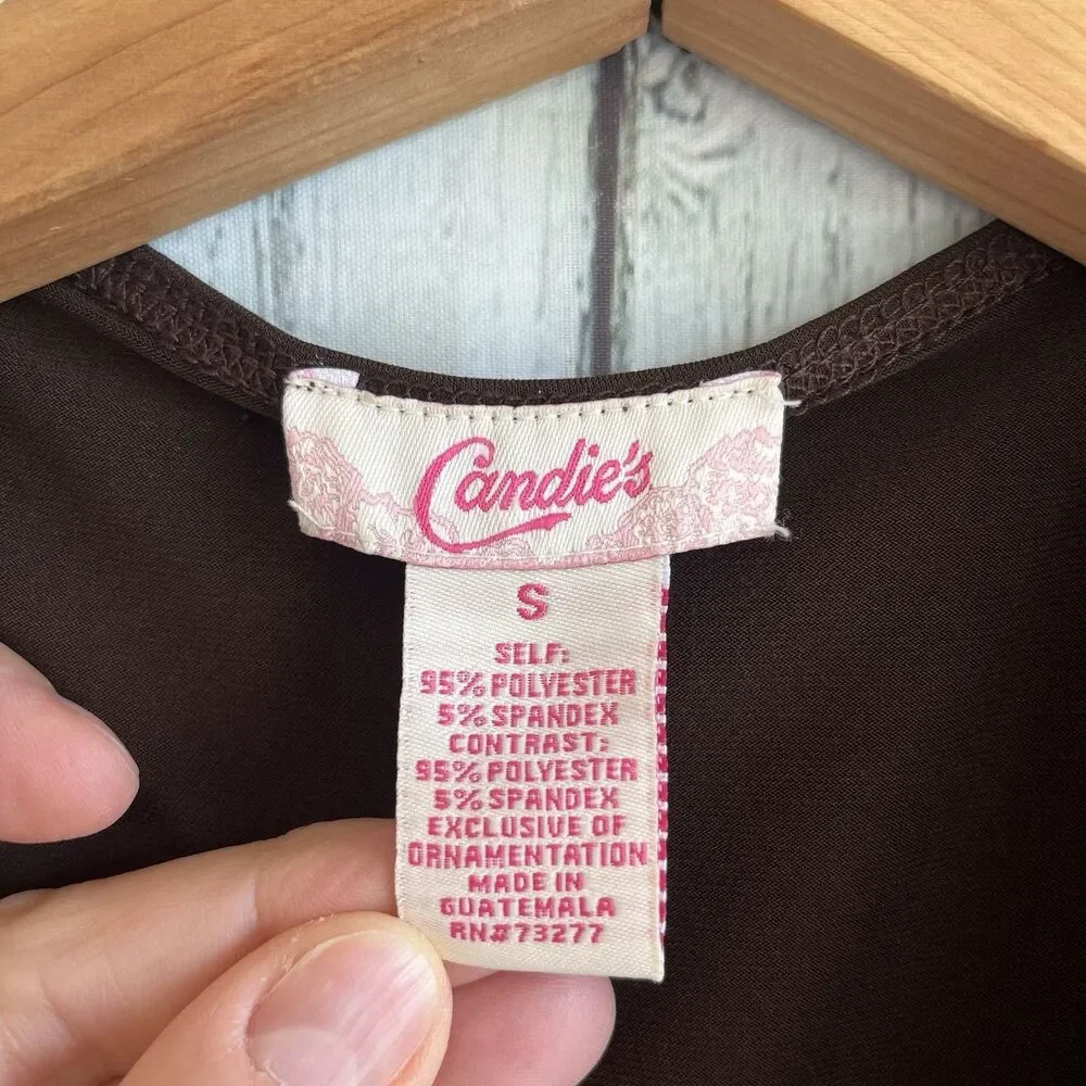 Vintage Candies Womens Y2K Babydoll Dress Size Small Preppy Brown Geometric